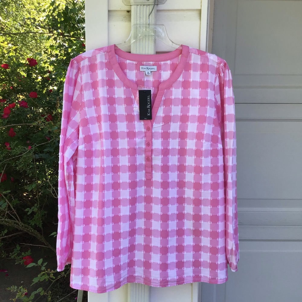 NWT Kim Rogers Pink & White Gingham Nubby Dot - Picture 7 of 7
